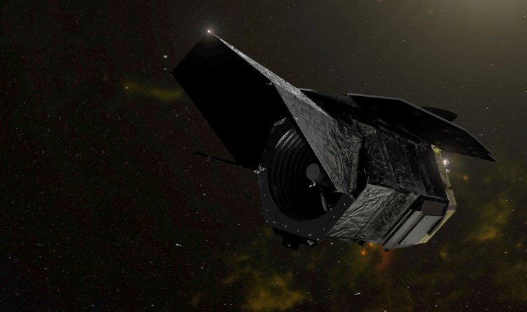 An illustration of the Nancy Grace Roman Space Telescope in space