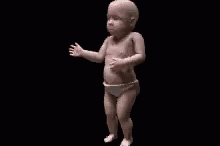 Classic dancing baby gif or a CGI baby dancing on a black background.