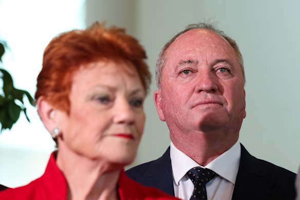 One Nation leader Pauline Hanson and MP Barnaby Joyce.