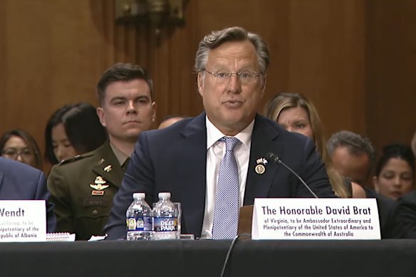 Nominated US ambassador to Australia David Brat during his confirmation hearing at the US Senate in May.