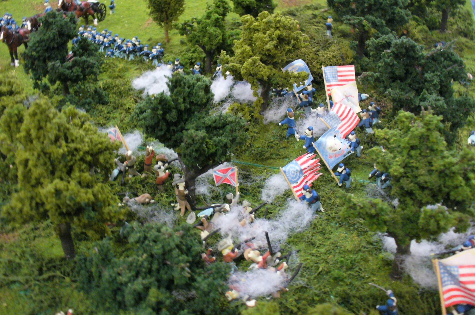 a diorama of a civil war battle with cats