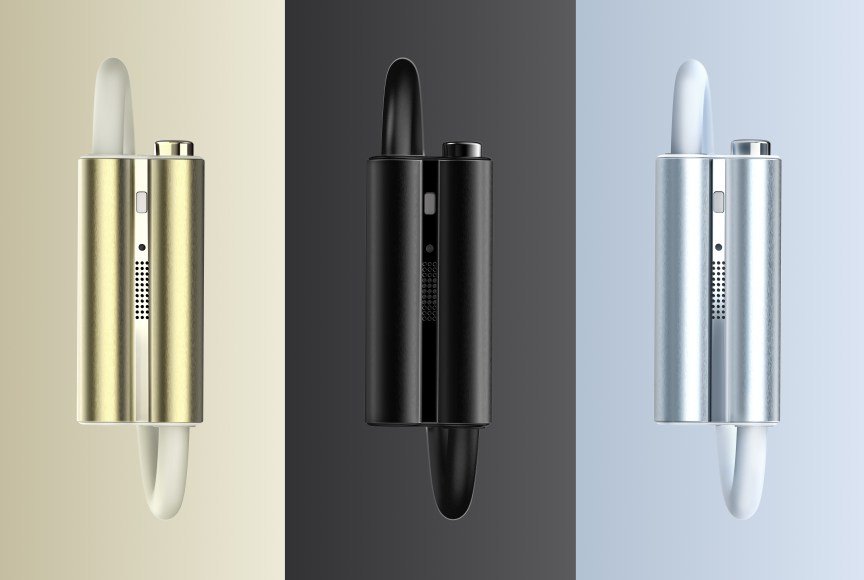 The Luffu Link wearable shown in gold, black and metallic blue.