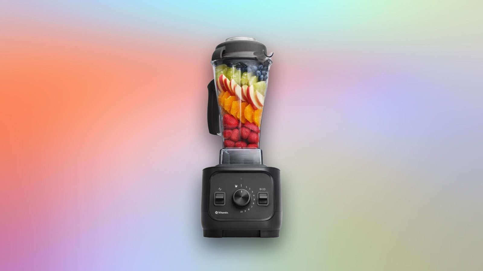 a Vitamix blender on a colorful gradient background