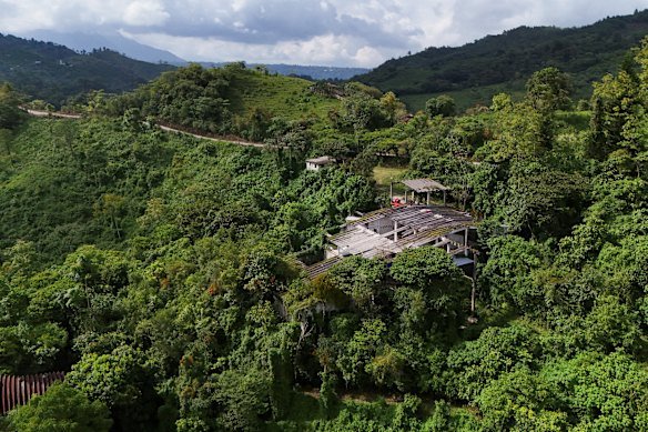 A drone view shows a building where authorities said they found a suspected illegal cryptocurrency mining operation.