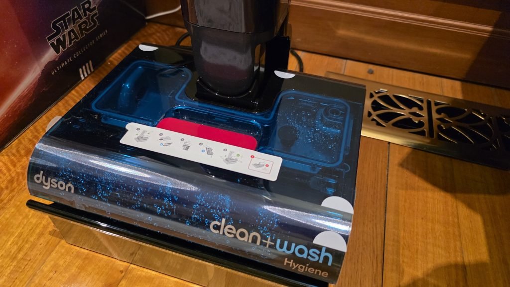 Top down of the floor cleaners showing straight edges and a curved top.