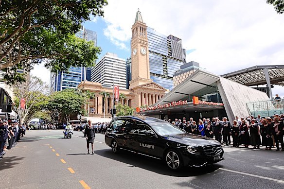Steve Gollschewski’s funeral procession leaving City Hall.