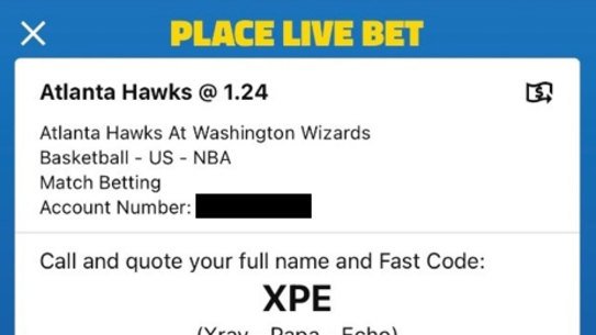 An example of a ‘Fast Code’ provided in Sportsbet. 