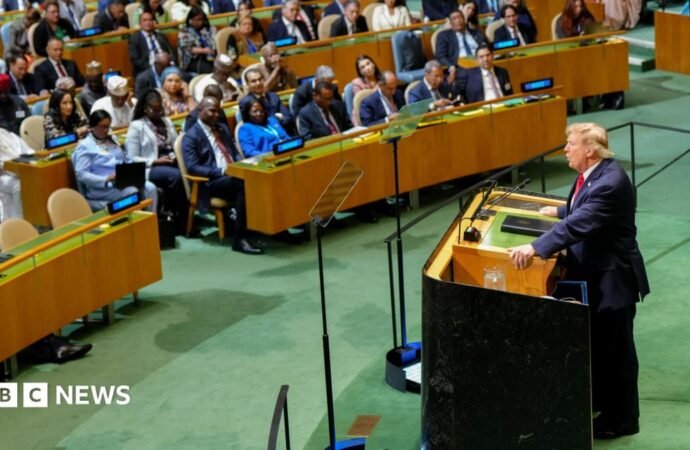 American power, AI and a walkout – key moments from Trump’s UN speech
