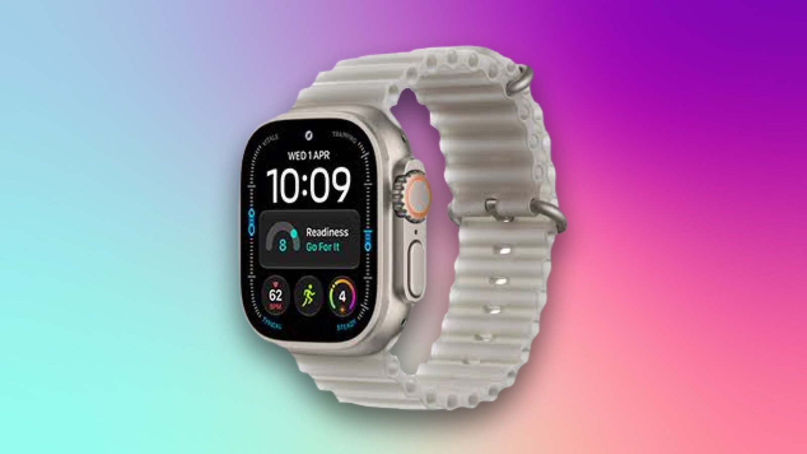 An Apple watch Ultra 4 on a blue CNET background.