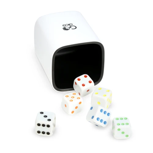 Smart throwing dice inside a dice thrower.