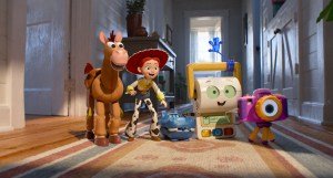 TOY STORY 5, from left: Bullseye (Alan Cumming), Jessie (voice: Joan Cusack), Atlas (voice: Craig Robinson), Smarty Pants (voice: Conan O'Brien), Snappy (voice: Shelby Rabara) 2026. © Walt Disney Studios Motion Pictures / Courtesy Everett Collection