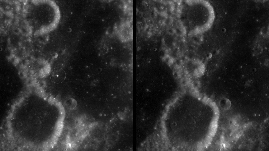 Two scans showing the new moon crater versus a scan before it showed up.