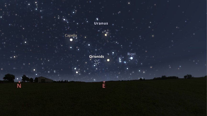 A graphic showing where the Orionids meteor shower is. 