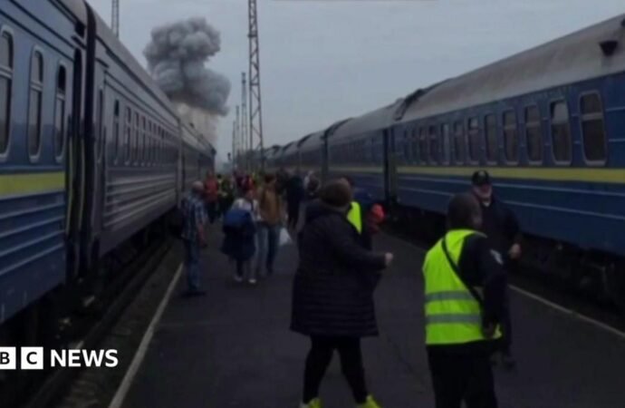 Russia struck train near Poland border shortly after Boris Johnson and top European officials passed through