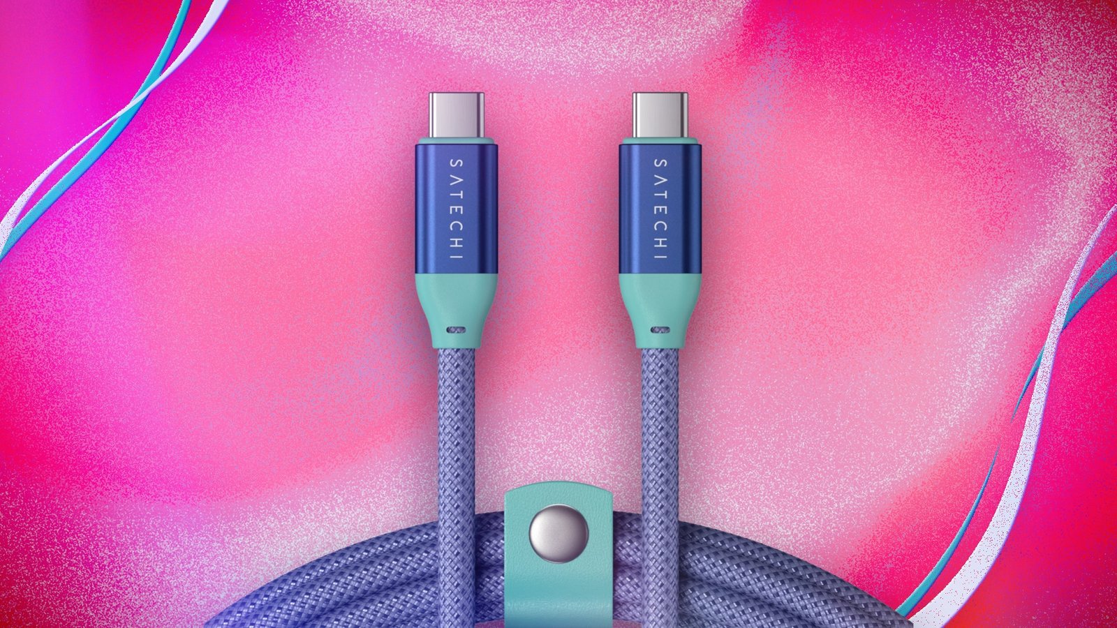 Satechi purple USB-C cable on a pink background