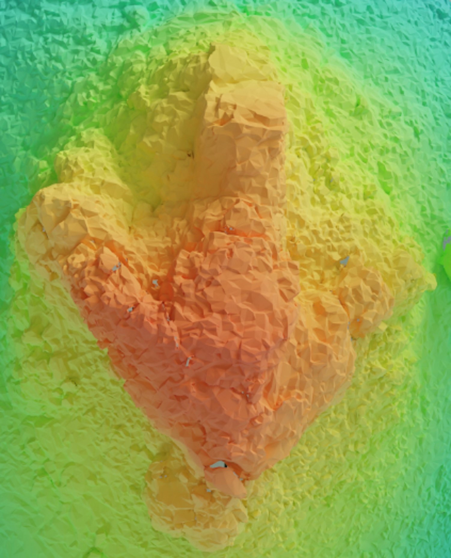 3D scan of T. rex print with darkening colors displaying relative depth of imprint
