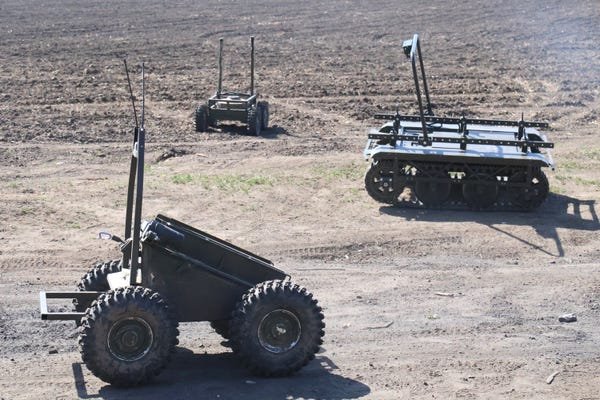 Ukrainian war robots with microphones and speakers are listening in and broadcasting surrender messages to Russian troops