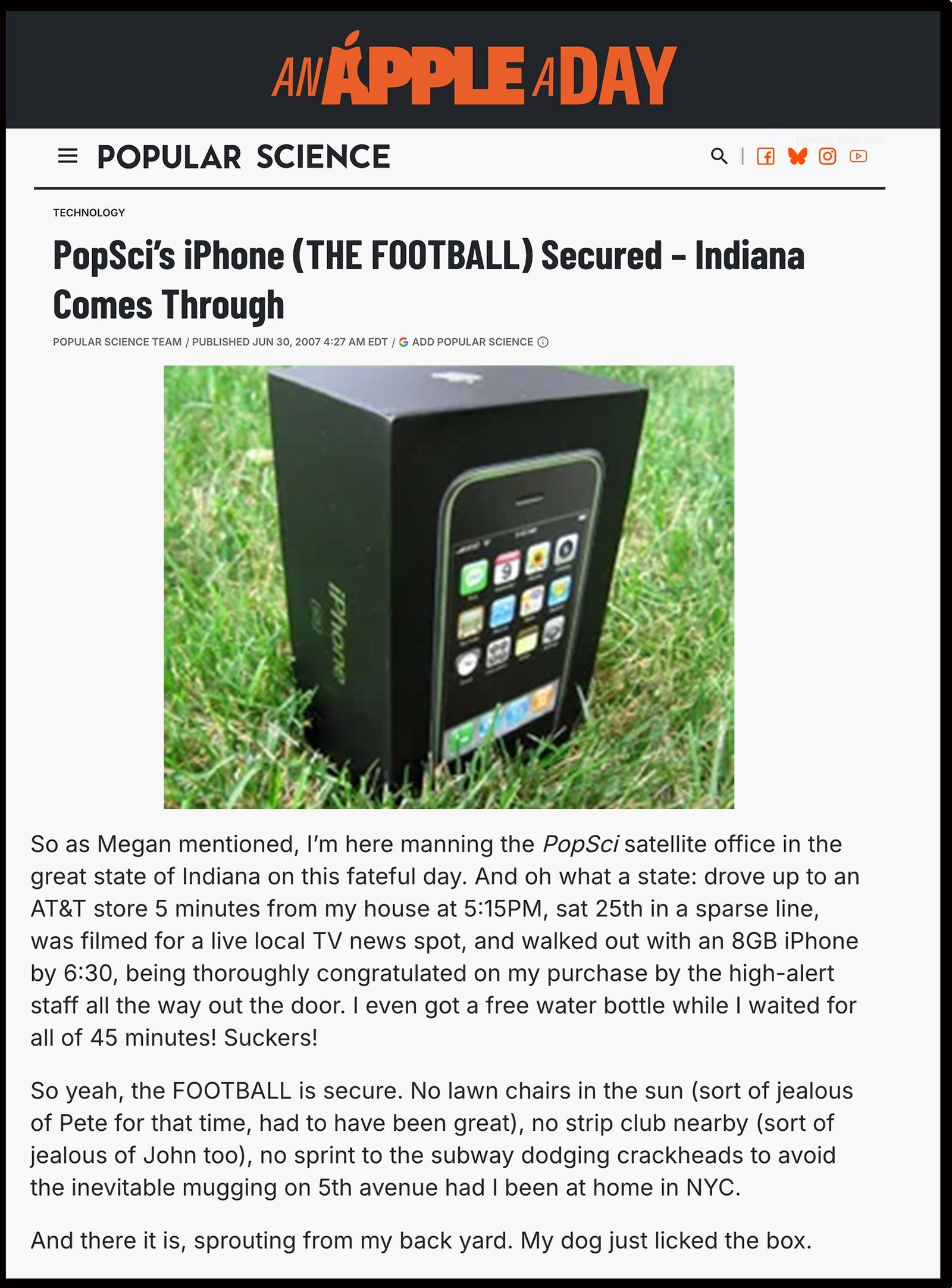 A screenshot of our story about getting an iPhone