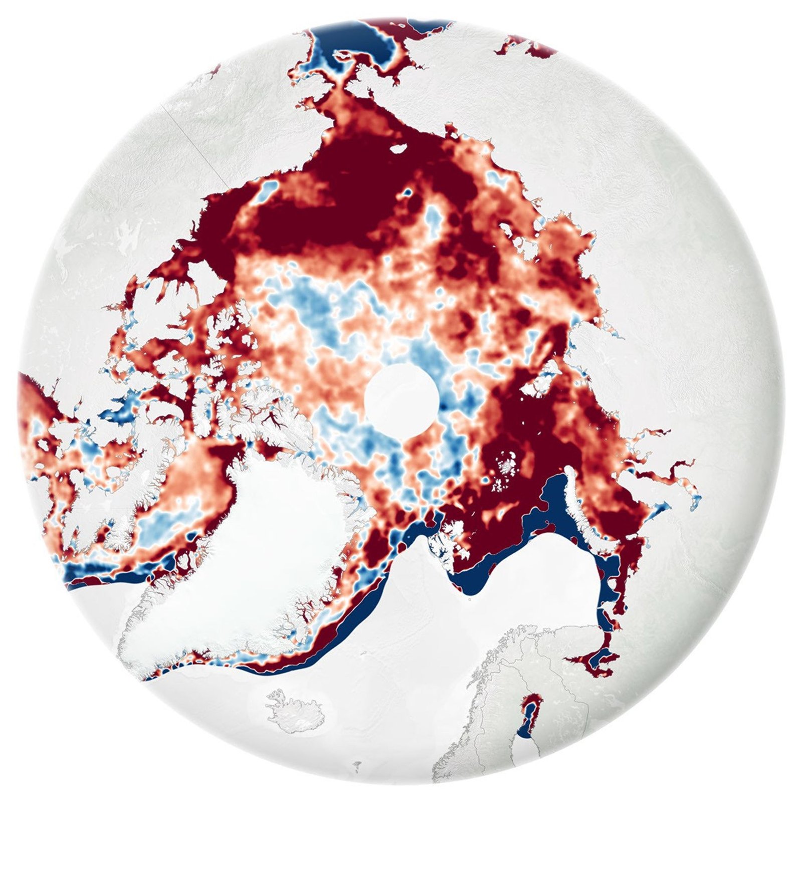 Two Arctic maps compare changes in melt season length by decade. Red indicates areas where the season grew longer; blue, where it grew shorter. The 2000–2009 map is mostly dark red. The 2010–2023 map shows a mix of lighter red and blue, indicating smaller changes.
