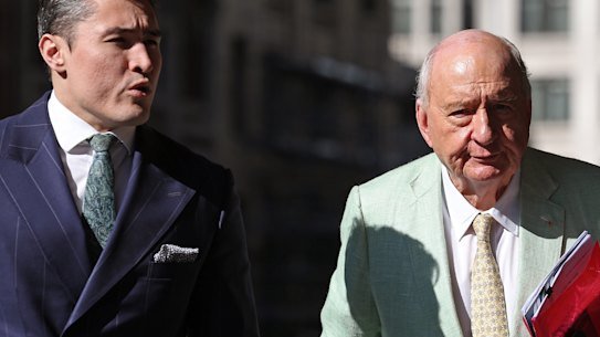 Alan Jones outside the Downing Centre Local Court on Monday.