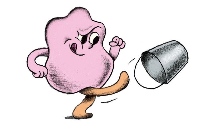 Conceptual illustration showing a cell kicking a bucket.