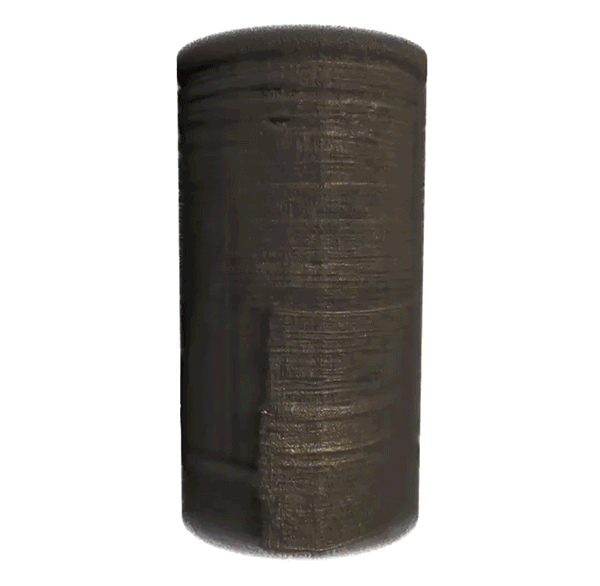 Animated sequence from a video showing rotating replica papyrus that was inscribed with text, rolled up and burnt to simulate ancient damaged scrolls.