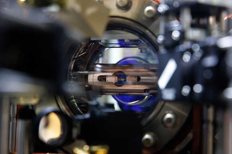 A close-up view of the interior of the lutetium ion clock.