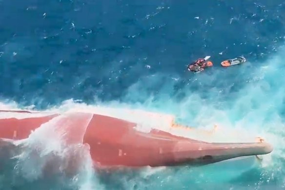 Images from Indonesian search-and-rescue teams showed the vessel completely capsized.