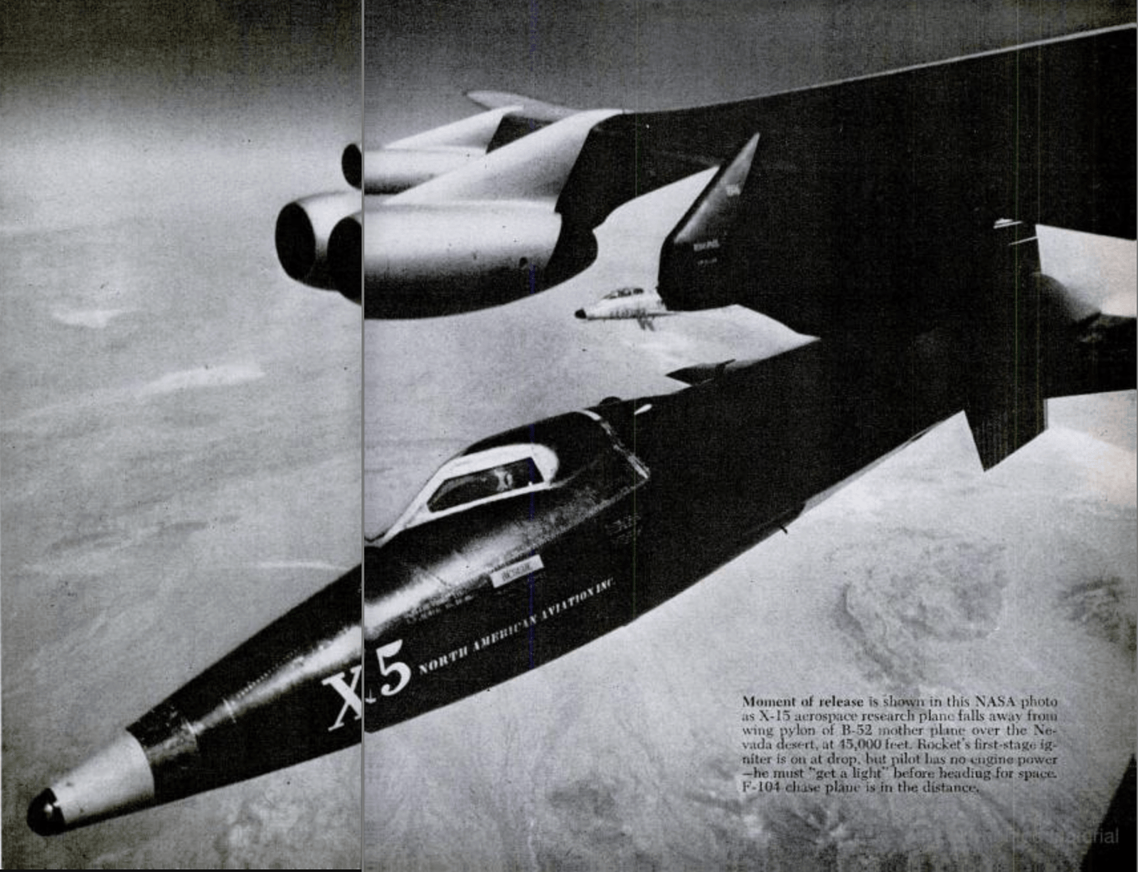 Black and white magazine image of plane.