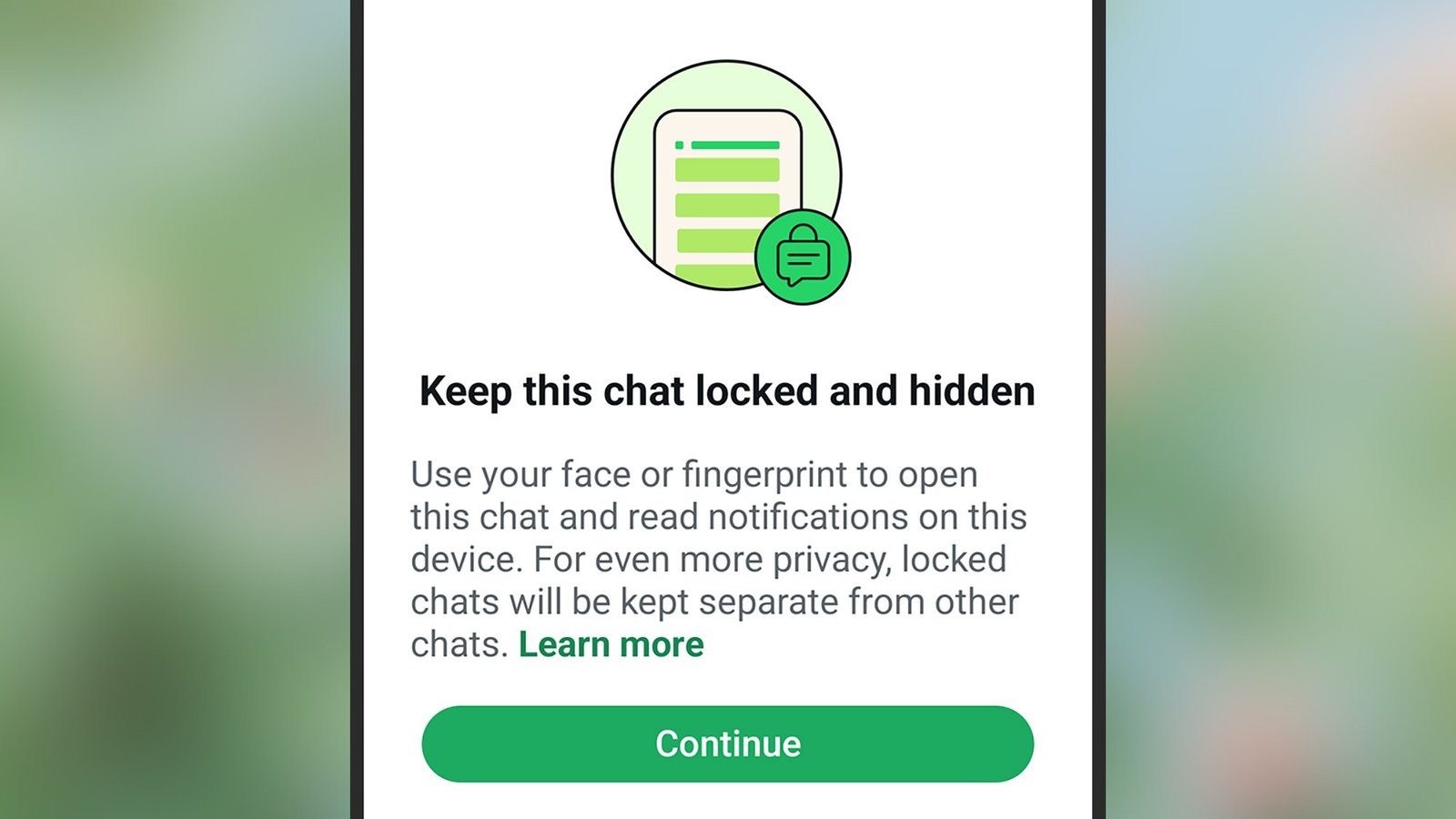 A screenshot of WhatsApps' lock chats screen on a smartphone