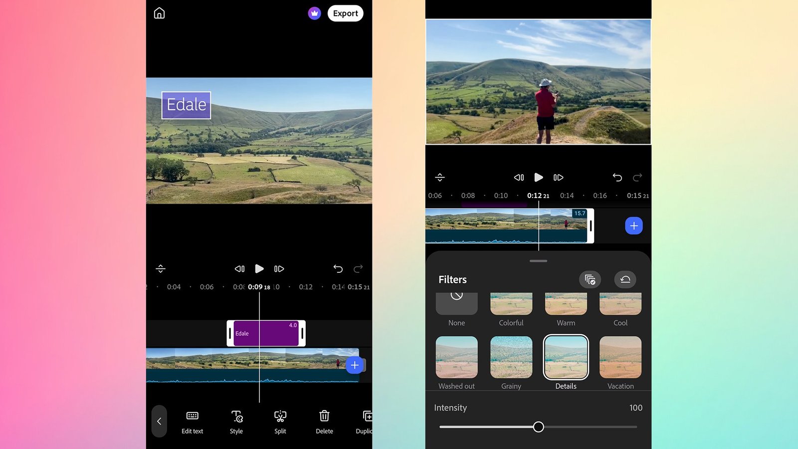 A screenshot of smartphone video editing options/filters.