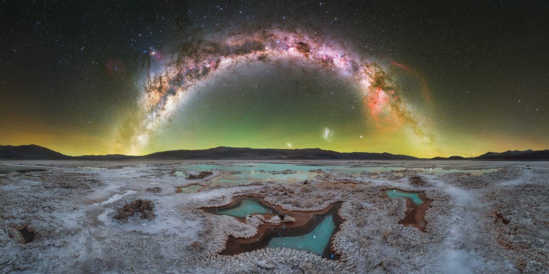 milky way over lakes and snow