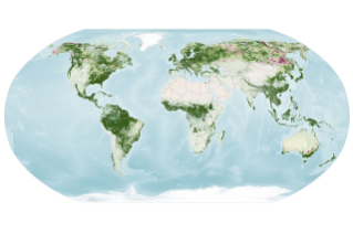 A map depicts vegetated parts of Earth's land surfaces from September 29 to October 4. Vegetation color is depicted on a spectrum ranging from dark green to light yellow to dark red. The largest patches of red vegetation appear in Alaska, northern Canada, Mongolia, and Russia. Smaller patches of red are visible in Australia.