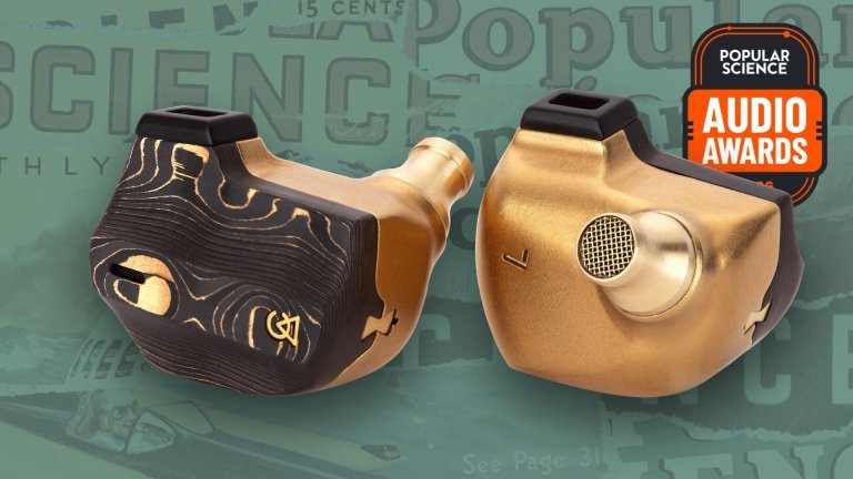 Campfire Audio Chimera in-ear monitors in gold and Damascus-patterned carbon
