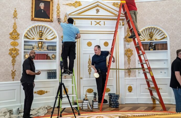 A replica Oval Office near the White House just got a new Trump makeover. Gold flourishes abound