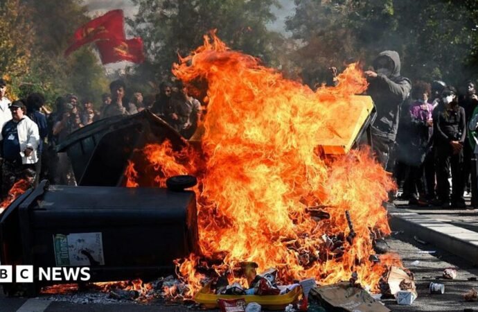 Fires break out at French schools as students protest nationwide