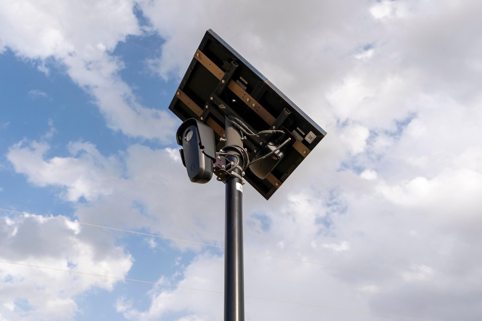 View of a Flock Automated License Plate Recognition (ALPR) camera in South Haven, Kansas.