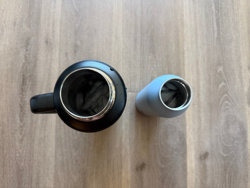 two water bottles photographed from above