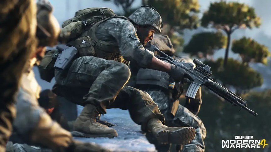 A South Korean soldier mantles a trench with his assault rifle in hand.