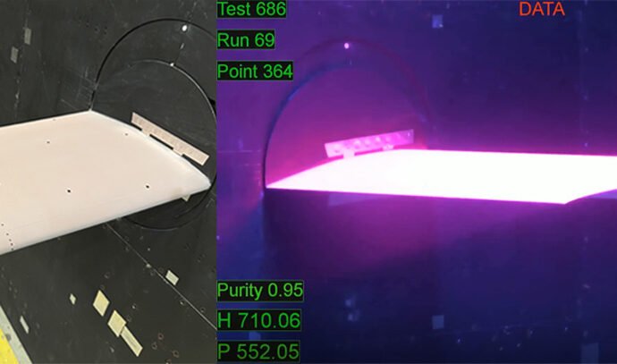 NASA Model Wing Lights Up During First Pressure Sensitive Paint Tests – NASA