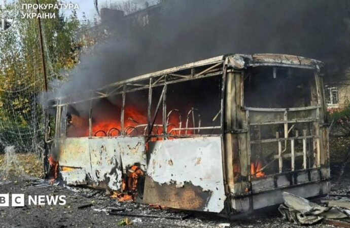 Russian strike on buses kills 33, say officials, as deadly attacks on Ukraine surge