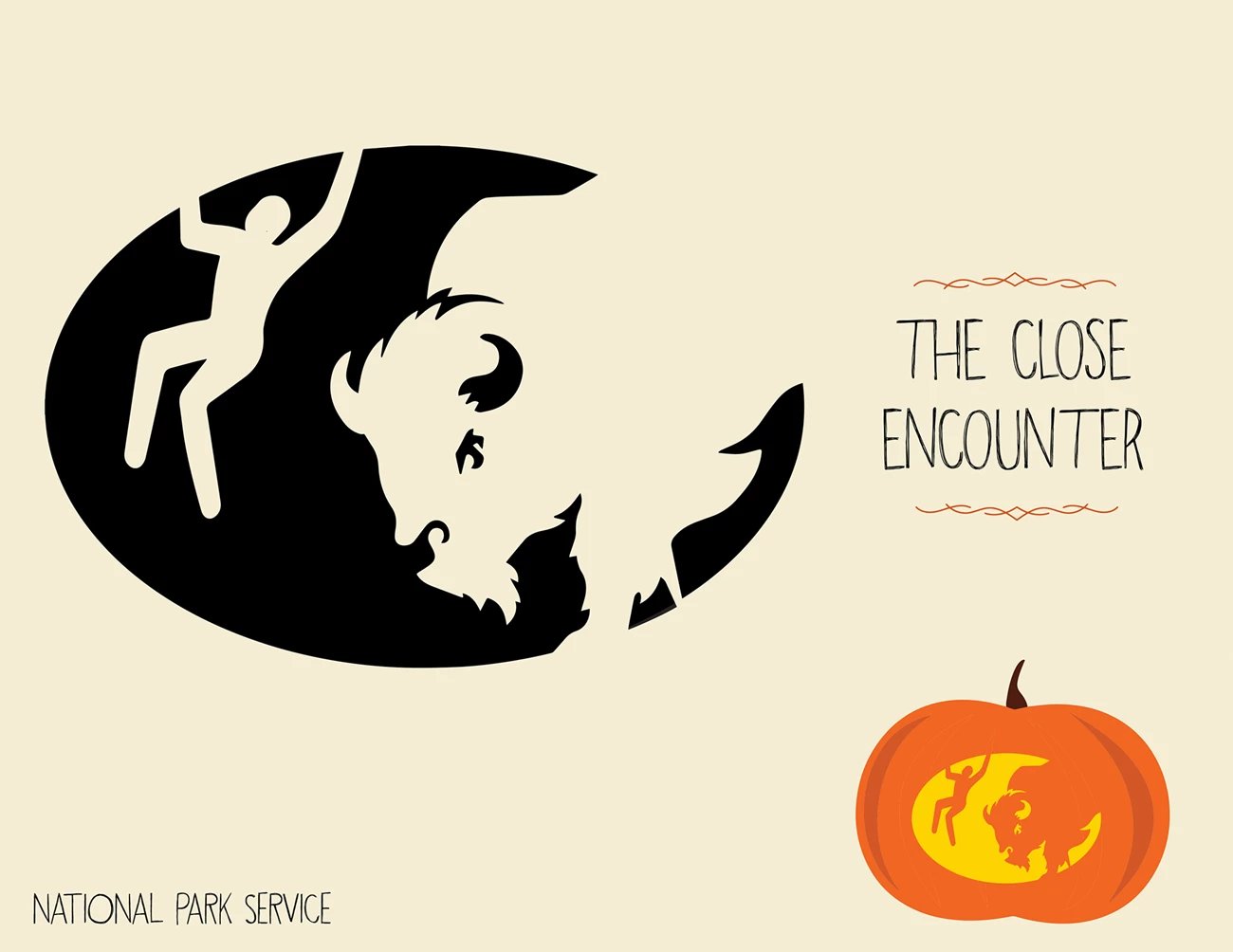 a pumpkin carving pattern of a person being bucked by a bison