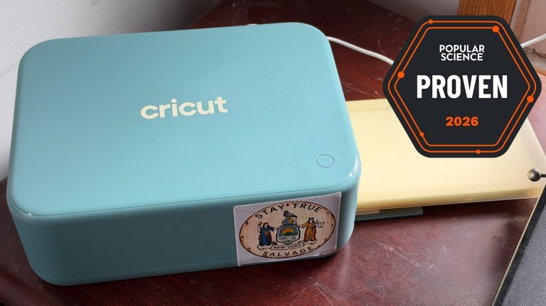 The Cricut sticker printer with the PopSci Proven Award logo on it