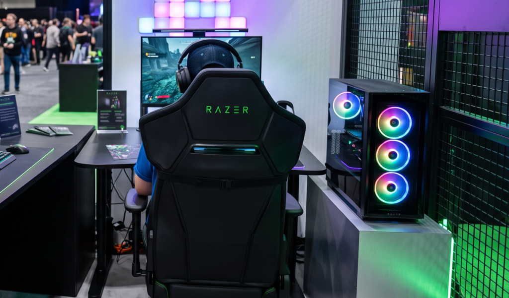 Back shot of the Razer Soma Chroma chair depicting an immersive gaming session.