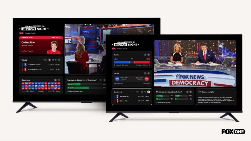 Two TV’s feature the app for election coverage on Fox One.