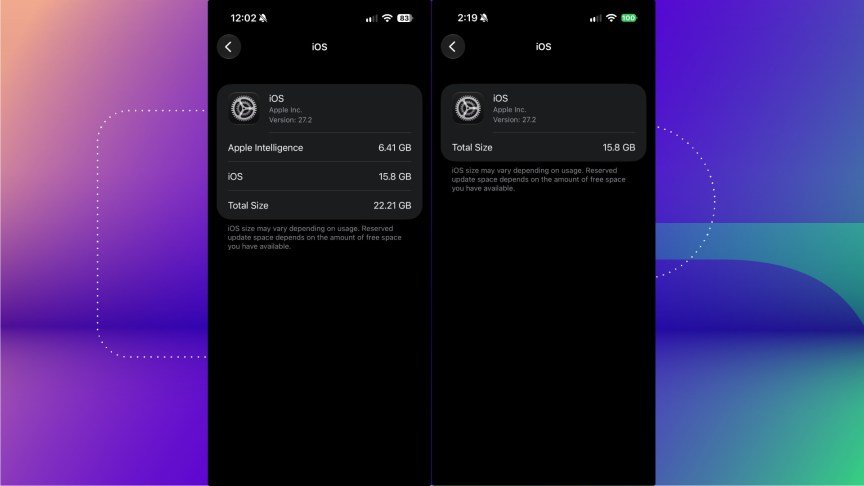 The Storage page in iOS 27 after disabling Apple Intelligence.