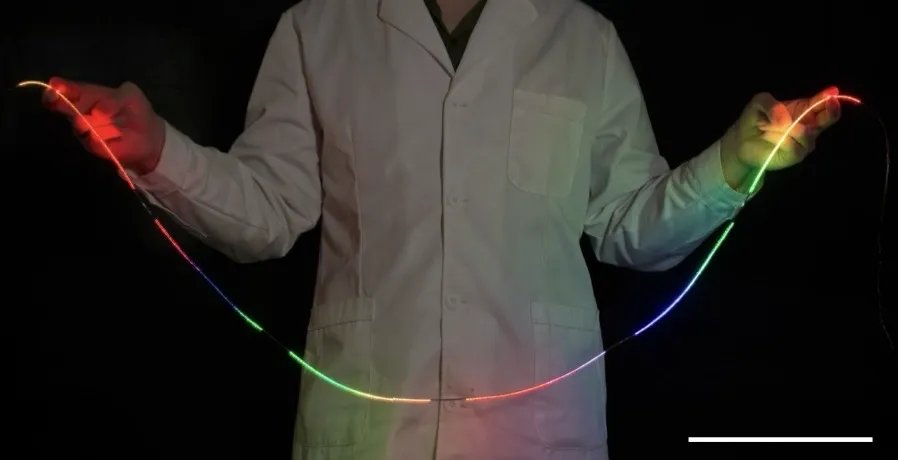a long thread made of colorful LED lights
