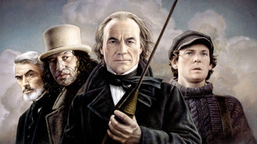 Illustrated key art featuring Gregory Peck, Patrick Stewart and Henry Thomas in Moby Dick.