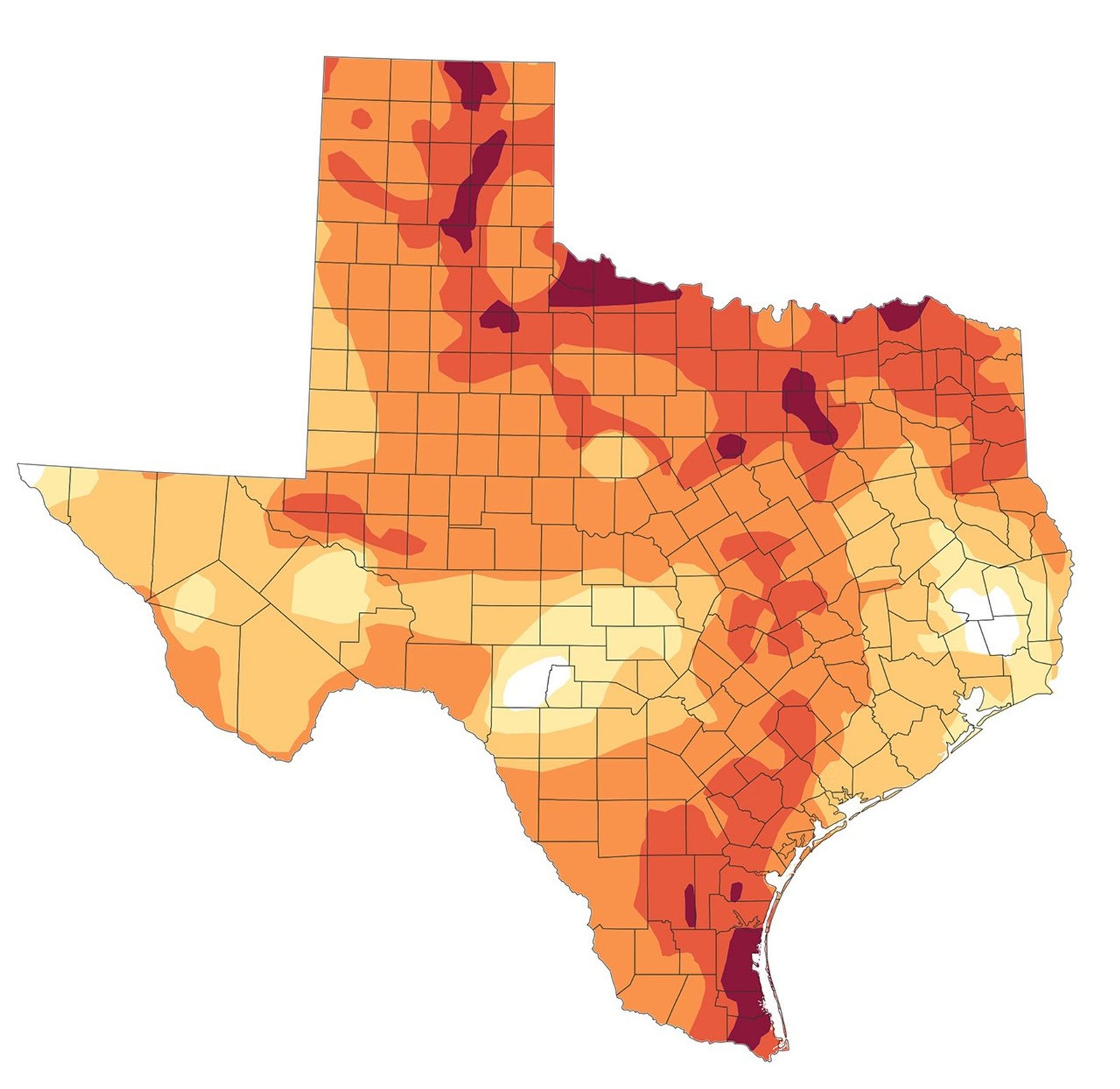 A U.S. Drought Monitor map of Texas depicts drought intensity across the state, with severe, extreme, and exceptional drought covering large portions. The area around Lubbock falls within the "severe" category, with "extreme" and "exceptional" drought in counties to the immediate northeast.